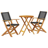 Bistro Set Black Poly Rattan, Solid Acacia wood with an oil finish 3281790