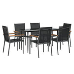 7 Piece Garden Dining Set Black Textilene and Steel 3187036