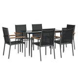 7 Piece Garden Dining Set Black Textilene and Steel 3187036
