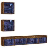 5 Piece TV Wall Units with LED Smoked Oak Engineered Wood 3216701