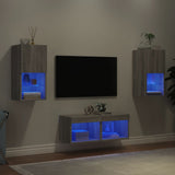 4 Piece TV Wall Cabinets with LED Lights Grey Sonoma 3216574