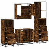 4 Piece Bathroom Furniture Set Smoked Oak Engineered Wood 3301277