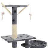 Cat Tree with Sisal Scratching Posts 230-250 cm Paw Prints Grey 170618