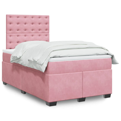 ZNTS Box Spring Bed with Mattress Pink 120x190 cm Small Double Velvet 3290875