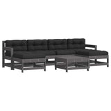 7 Piece Garden Lounge Set with Cushions Grey Solid Wood 3185943