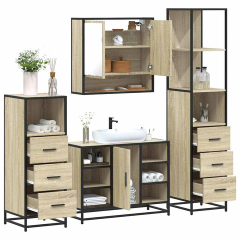 ZNTS 4 Piece Bathroom Furniture Set Sonoma Oak Engineered Wood 3301301