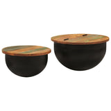 2 Piece Coffee Table Set Black Solid Wood Reclaimed 351753