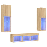 5 Piece TV Wall Units with LED Sonoma Oak Engineered Wood 3216606