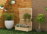 Raised Bed with Drainage Holes, Wood Planter with Trellis for Climbing Plants to Grow Vegetables, T3398P310880
