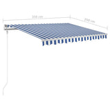 3069916 Manual Retractable Awning with Posts 3,5x2,5 m Blue and White