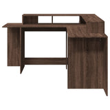 Desk with LED Lights Brown Oak 152x152x91 cm Engineered Wood 3309462