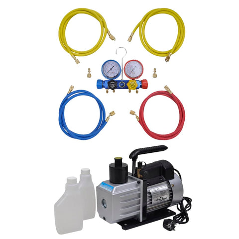 ZNTS Vacuum Pump 50 L/min with 4-way Manifold Gauge Set in Tool Kit 3100287