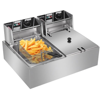 ZNTS EH82 2500W 220-240V 12.7QT/12L Stainless Steel Double Cylinder Electric Fryer UK 08862124