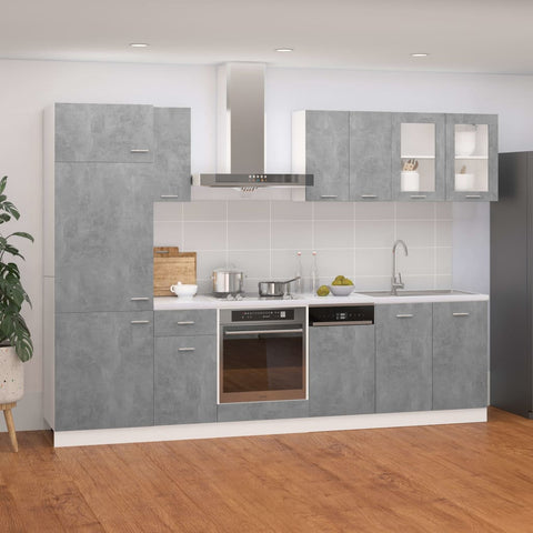 ZNTS 8 Piece Kitchen Cabinet Set Concrete Grey Engineered Wood 3067643