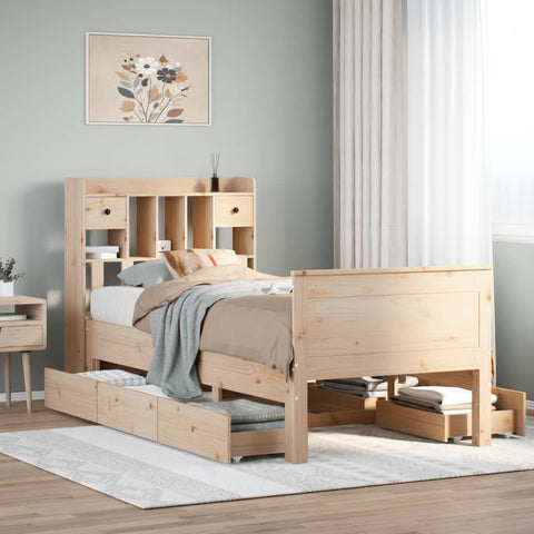ZNTS Bookcase Bed without Mattress 75x190 cm Small Single Solid Wood Pine 3308945