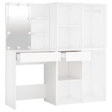 LED Dressing Table with 2 Cabinets White Engineered Wood 3082026