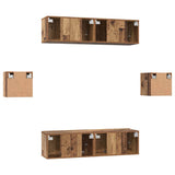 TV Cabinet Set Wall-mounted 6 pcs Old Wood Engineered Wood 3393399