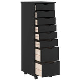 Rolling Cabinet with Drawers MOSS Black Solid Wood Pine 4015786
