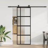 Sliding Door with Hardware Set Black 76x205 cm Tempered Glass 3375978