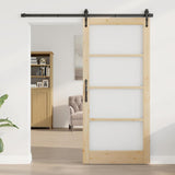 Sliding Door Natural 93 x 202 cm Solid Pine Wood and Glass 3332343