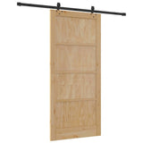Sliding Door Natural and Black 93 x 202 cm Solid Pine Wood 3333542