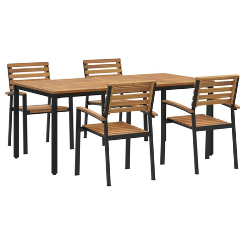 ZNTS 5 Piece Garden Dining Set Solid Wood Acacia and Metal 3284401