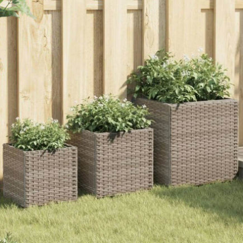 ZNTS Garden Planters 3 pcs Grey Poly Rattan 366397