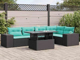 6 Piece Garden Sofa Set with Cushions Black Poly Rattan Acacia 3326798