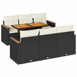 7 Piece Garden Sofa Set with Cushions Black Poly Rattan Acacia 3327444