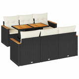 7 Piece Garden Sofa Set with Cushions Black Poly Rattan Acacia 3327444