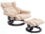 360&deg Swivel Recliner Chair with Footstool, PU Leather Manual Recliner Armchair with Solid Wood T3398P328126