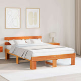 Bed Frame with Headboard Wax Brown 140 x 200 cm Solid Pine Wood 872442