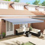 Retractable Awning Manual Blue and White 500x300 cm Fabric 3331197