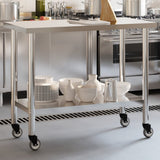Kitchen Work Table with Wheels 110x55x85 cm Stainless Steel 376467