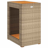 Garden Side Table with Wooden Top Beige 60x40x75 cm Poly Rattan 366305