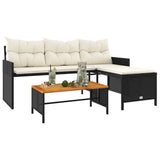 Garden Sofa with Table and Cushions L-Shaped Black Poly Rattan 365581