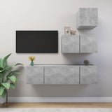 4 Piece TV Cabinet Set Concrete Grey Engineered Wood 3079154