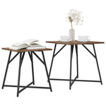 ZNTS Side Table Set - 2 Rustic Smoked Oak and Metal Tables 869728
