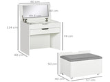 Dressing Table with Flip-up Mirror and Storage Stool, Vanity Table with Drawer and Hidden T3398P378733