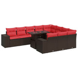 8 Piece Garden Sofa Set with Cushions Brown Poly Rattan Acacia 3326875