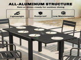 Extending Garden Table for 4-6, Aluminium Outdoor Dining Table with Faux Wood Slatted Top, Black T3398P554143