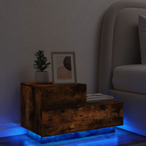 ZNTS Bedside Cabinet with LED Lights Smoked Oak 70x36x40.5 cm 836781