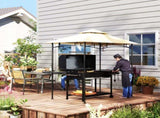 8' x 5' Grill Gazebo, Double Tiered BBQ Gazebo Shelter Canopy with LED Lights, 2 Side Shelves, T3398P320142