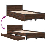 ZNTS Bed Frame with Drawers without Mattress Brown Oak 75x190 cm Small Single 3279976