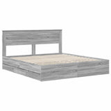 Bed Frame with Drawer Grey Sonoma 200 x 200 cm Engineer Wood 3409827
