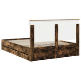 Bed Frame with Drawer Smoked Oak 150 x 200 cm Engineer Wood 3411107