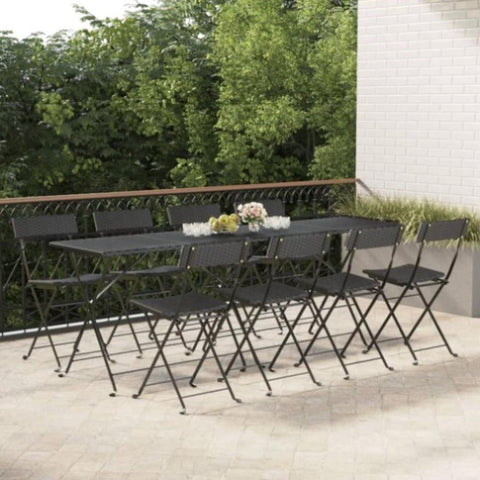 Folding Bistro Chairs 8 pcs Black Poly Rattan and Steel 3152114