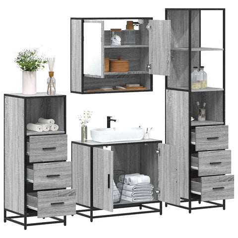 ZNTS 4 Piece Bathroom Furniture Set Grey Sonoma Engineered Wood 3301278