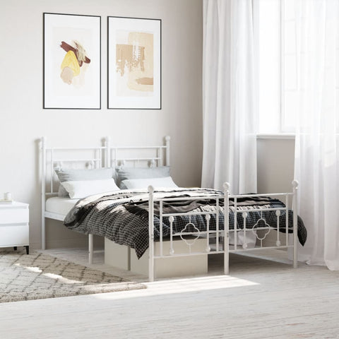 Metal Bed Frame without Mattress with Footboard White 120x190cm 374403