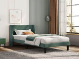 Single Bed Velvet Dark Green 3FT Upholstered Bed with Winged Headboard, Wood Slat Support WF284400AAA